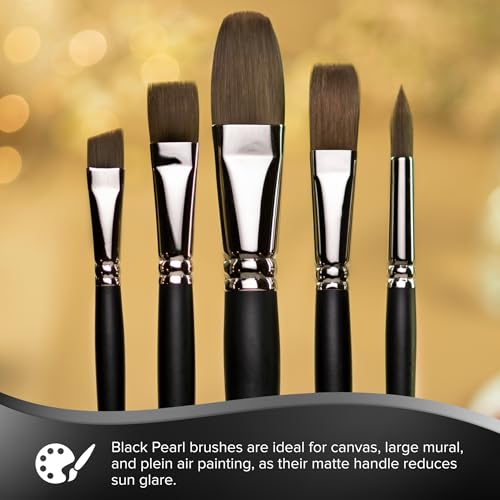 Silver Brush Limited Black Pearl Bright Oil and Acrylic Brush, Size 12 | Long Handle, Watercolor, Gauche, Stiff Fine Point Mightlon Bristle, Clean Tight Strokes, Easel Painting - size: Size 12