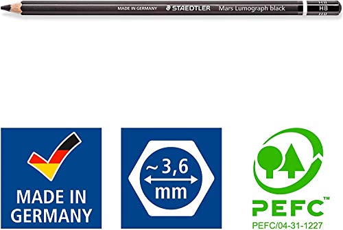 Staedtler Mars Lumograph Black Artist Wooden Lead Pencil - Box of 6 (8B 7B 6B 4B 2B HB) in Metal Box- with Tub 2-Hole Sharpener and Free Eraser
