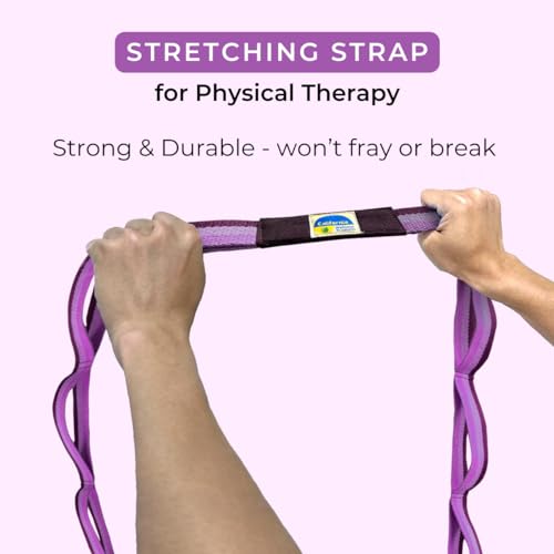 California Yoga Strap | Yoga Belt with Loops | 12 Multi Loop & Non-Elastic | Stretching Strap | Gym Workout & Exercise Bands | Physical Therapy | Improves Sitting Posture for Women & Men - color: Purple
