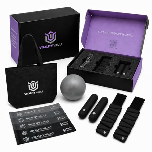 Pilates Pro Power Pack - Equipment Set for Home Workout - All-in-One Fitness Kit with Ankle Weights, Dumbbells, Resistance Bands, Pilates Ball & Canvas Tote - Full Body Workout System, Portable Home Gym Equipment for Women & Men - color: Onyx/Black Tote