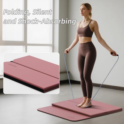 Foldable Yoga Mat Extra Thick 0.32"(8mm) | Folding Exercise Mat,Odorless POE, Non-Slip Grip, No-Curl Edges, Great for Yoga, Pilates & Home Workouts - color: Deep Pink