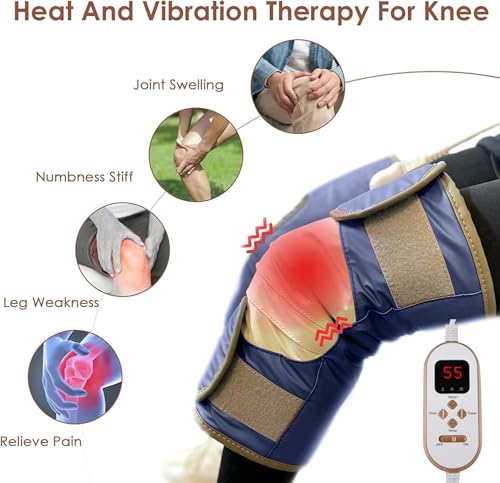 A Pair Large Screen Remote Control Knee Massager with Heat Vibration for Pain Relief Electric Heated Knee Brace with 7 Heat Levels and 10 Massage Mode, Gifts for Men Women (Purple)