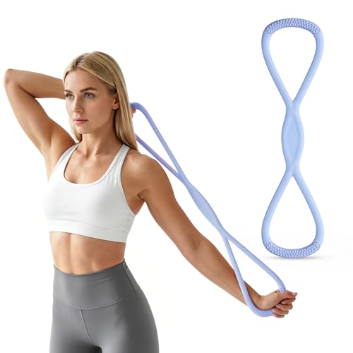 RYAOLELY Figure 8 Resistance Band, Exercise Band for Physical Therapy, Yoga Pilates Home Workout, Portable Fitness Band with Anti-Slip Grip - color: 25LB Blue