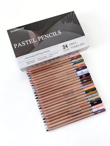 Soft Pastel Pencils 24 Colors Grey Tone&12-Sheet 3-Color Pastel Sandpaper Pad