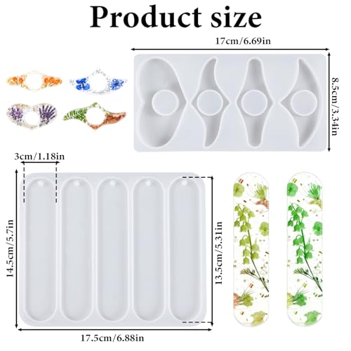 Set of 2 Silicone Resin Bookmark Molds, Rectangle Bookmark Epoxy Resin Mold Kit with Thumb Book Page Holder Mold for Epoxy Casting DIY Crafts Reading Accessories Making Supplies
