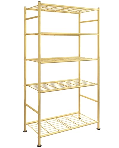 Sakugi Storage Shelves - 5 Tier Shelf Organizer, Heavy Duty Garage Shelving Unit with Leveling Feet, Stable Metal Shelves Organizer for Pantry, Kitchen and Closet, 33.0" W x 12.6" D x 72.0" H, Gold - color: Gold, size: 33.0W×12.6D×72.0H(5T)