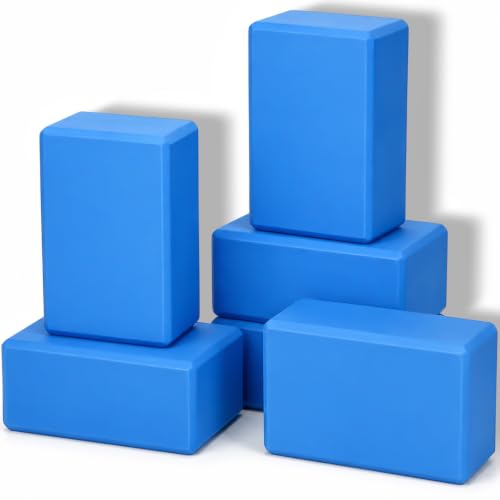 Wettarn 6 Pack Yoga Blocks 9 x 6 x 4 Inch EVA Foam, Lightweight | Non Slip, Yoga Props Accessories for Pilates, Stretching and Meditation - color: Blue