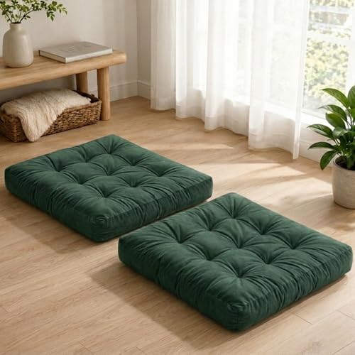 Floor Pillows for Adults Set of 2, Floor Cushions, 22 x 22 Inch, Green - color: Green, size: 2pack