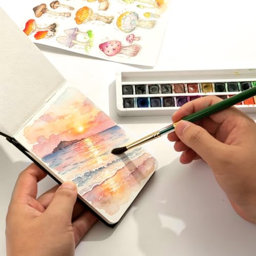 SEAMIART Watercolor Sketchbook Journal 3.5"x5.5" Travel Notebook 24 Sheets | 140 LB 300 GSM, Cold Press, Watercolor Paper Pad, Mixed Media Painting, PU Leather Cover, Acid Free, for Adults & Artists