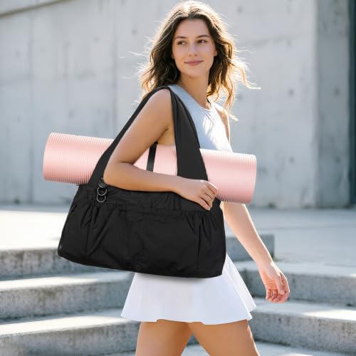 Yoga Mat Bag Yoga Bag for Women with Mat Holder Large Sport Gym Bag with Adjustable Yoga Mat Strap Shoes Compartment - color: Black