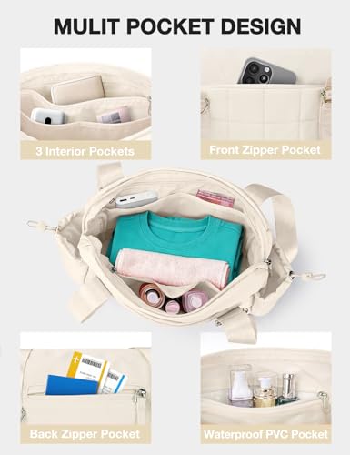 Mini Gym Bag for Women Puffy Bag, Small Gym Bag with Coin Wallet, Lightweight Gym Tote Bag for Fitness, Work, Travel, Daily Commute,Beige - color: Beige
