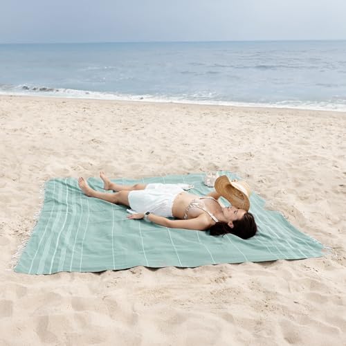 WETCAT Turkish Beach Blanket Sandproof (82"x82") 100% Turkish Cotton, Made in Turkey - Sand Free, Ultra Soft, Extra Large Throw for Picnic – Teal - color: Teal, size: XL Beach Blanket (82" x 82")