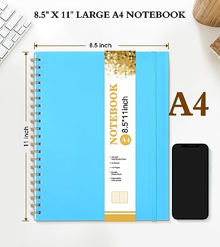 UEBZFOCS Spiral Notebook Journal 8.5” x 11”, Lined Notebooks for Women Men, A4 Large College Ruled Journal, 100 GSM Paper, Plastic Hardcover Spiral Bound Journals for Work School Business, Blue - color: Blue, size: Line