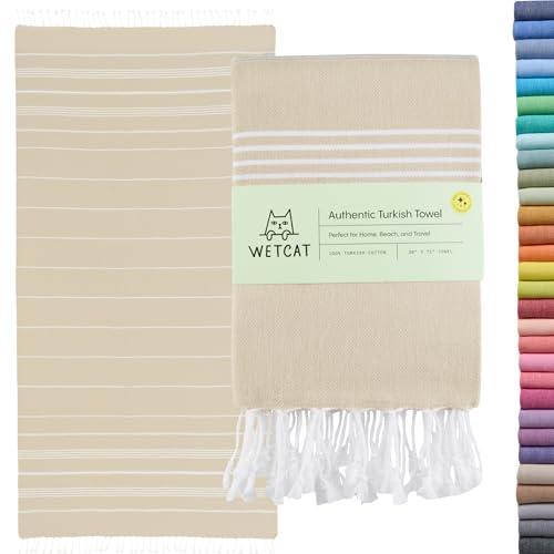 WETCAT Turkish Beach Towel Oversized (38"x71") 100% Turkish Cotton, Made in Turkey - Sand Free, Extra Large, Ultra Soft, Quick Drying, Compact & Lightweight for Travel - Beige - color: Beige, size: Beach Towel (38" x 71")