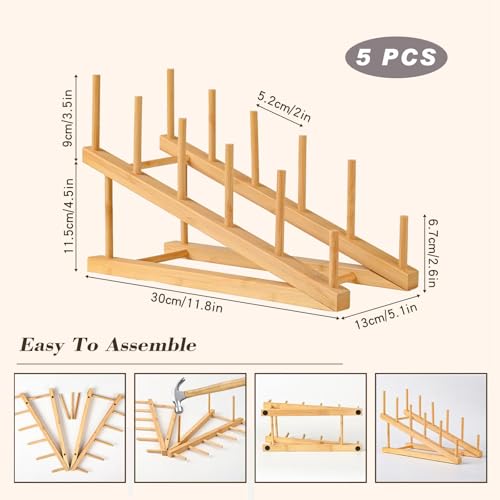 5 Pack Plate Stands For Display, Wooden Multi Plate Holder Organizer | 5-Tier Craft Show Vendor Counter Display Rack for Tabletop Book, Art Prints, Platter and Cabinet Organization - size: L-5 Pack