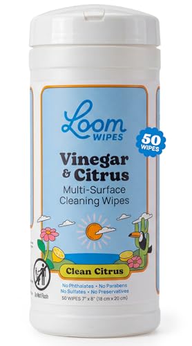 Loom Wipes 다목적 천연 클리닝 물티슈 - 식초 및 시트러스 파워 멀티 표면 클리너 - 50개