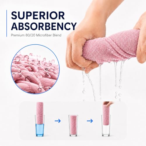 Veco Microfiber Cleaning Cloth Roll 80 PCS, 12" x 12" | Lint-Free, Streak-Free, Tear Away Reusable Microfiber Towels, Cleaning Rags for Kitchen, Car & Home, Pink - color: Pink
