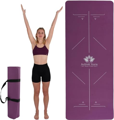 1.Active Aura Printed Body Alignment TPE Yoga Mat for Men and Women to promote correct posture and reduce strain| 8mm Thickness for Superior Cushioning | 185 x 70 cm Extra Wide, Anti Slip Mat, Yoga, Pilates, Exercise for Body Fitness and Health