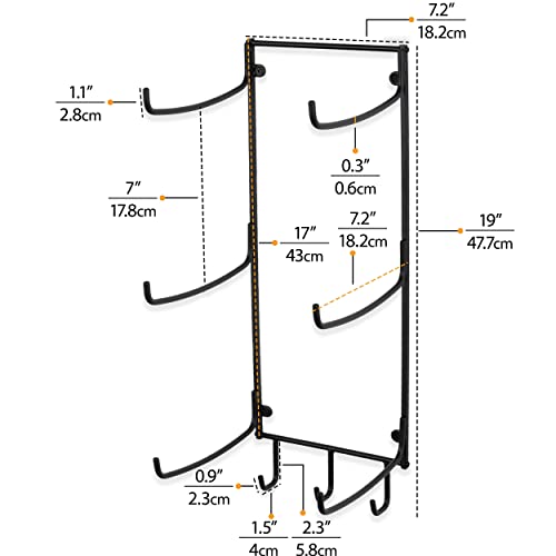 Wallniture Guru Yoga Mat Holder Wall Mount with 3 Hooks for Hanging Yoga Strap, Resistance Bands, 5-Sectional Metal - color: Black, size: 19'' H | 3 Sectional