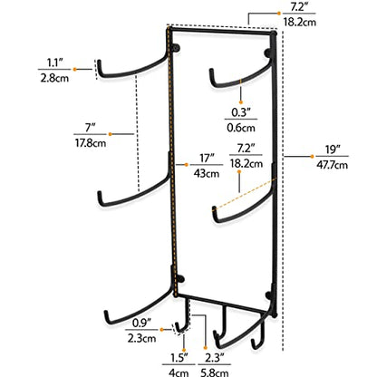 Wallniture Guru Yoga Mat Holder Wall Mount with 3 Hooks for Hanging Yoga Strap, Resistance Bands, 5-Sectional Metal - color: Black, size: 19'' H | 3 Sectional