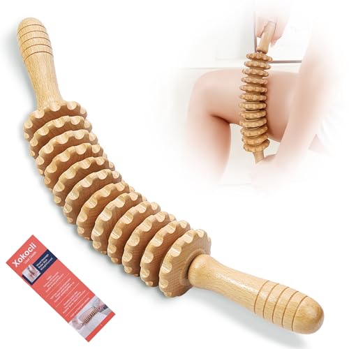 Xokocli Cellulite Massage Tool Wood Therapy Massage Tools Fascia Blaster Cellulite Roller Lymphatic Drainage Massager Deep Tissue Massage Stick for Legs Thighs Muscle Relief Recovery(White 12-Wheel) - color: Nude 12-wheel