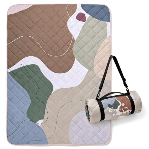 Exclusivo Mezcla Extra Large Waterproof Picnic Blankets 3 Layer, Sandproof and Foldable Outdoor Blanket for Beach Camping, Park and Travel, 60x80 Inch - color: Abstract Brown, size: 60''*80''