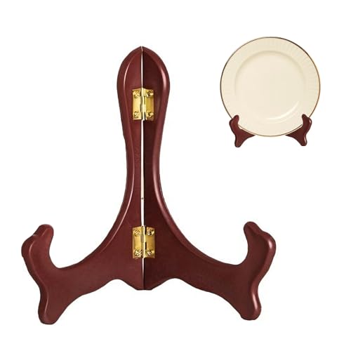 Wooden Plate Stand Decorative Frame and Picture Holder Easel Small for Display Tabletop Holders for Plates and Art Red Wood Stands for Dish Rack 7 Inch