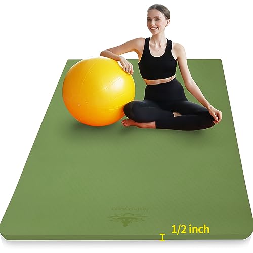 Hatha Yoga Large TPE Yoga Mat 6'x4'x1/2" Extra Thick Non-Slip Exercise Mat - for Yoga Pilates & Home Gym Workouts - color: Green