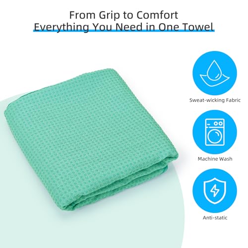 YESLIFE Non-Slip Yoga Towel, 72"x24", Green | Microfiber yoga mat towel, grip dots, sweat absorbent, hot yoga Pilates workout, includes sweat towel, Green - color: Light Green