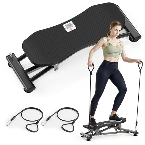 RYGEO Balance Board with Resistance Bands, Versatile Rocking Stepper, Wobble Board Featuring LCD Monitor, 330 lbs High-Capacity Ski Twister Trainer for Full Body Exercise at Home - color: Black