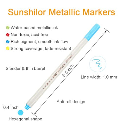 Sunshilor Metallic Markers Fine Point Metallic Marker Pens for Black Paper, Rock Painting, Easter Egg, Halloween Pumpkin, Card Making, Metal, Ceramic, Wine Glass, Set of 20