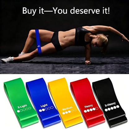 Resistance Bands Set 5-Pack, Exercise Workout Bands for Women & Men with 5 Resistance Levels, Elastic Fitness Bands for Home Gym, Yoga, Pilates, Stretching, Strength Training & Physical Therapy