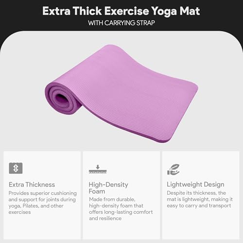 BalanceFrom Yoga Mat, 1-Inch Extra Thick High Density Exercise Mat, Anti-Tear Exercise Yoga Mat with Carrying Strap, Suitable for Various Yoga Exercises, Multiple Colors - color: Taro Purple