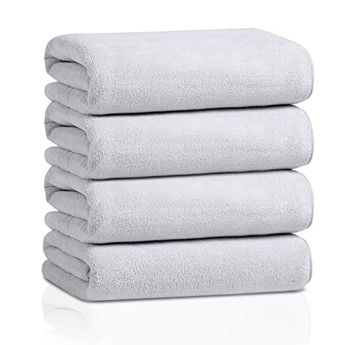 GraceAier Ultra Soft Bath Towels 4 Pack (28" x 56") - Quick Drying - - Microfiber Coral Velvet Highly Absorbent Towel for Bath Fitness, Bathroom, Sports, Yoga, Travel - color: Microfiber-light Grey