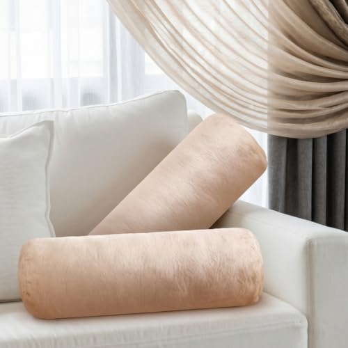 Suzile 2 Pcs Round Neck Pillow Roll Cervical Cylinder Bolster Pillows Flannel Pillow with Removable Machine Washable Cover for Bed Neck Spine Back Lumbar Support During Sleep Couch, 8 x 24 Inches