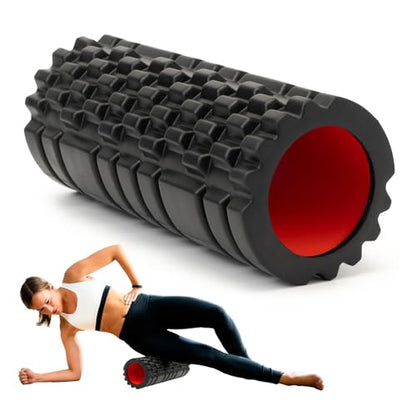 Krightlink Foam Roller for Deep Tissue Massager, 13" High Density Exercise Patented Roller for Muscle Massage and Myofascial Trigger Point Release Back Roller for Fitness, Yoga and Pilates (Black) - color: Pure Black