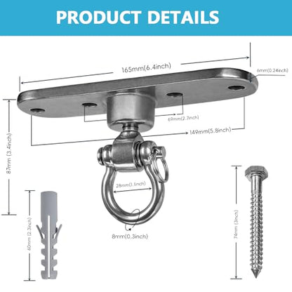 2 of Heavy Duty Stainless Swing Hanger with Smooth Swing Bearings 180°+360°, 1500 lb Capacity for Indoor Outdoor Playground Yoga Hammock Chair Sandbag Porch Swing Bag - size: size3