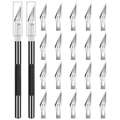 DIYSELF 2 Pack Exacto Knife Set, Aluminum Craft Knife with 20#11 Blades | Secure-Grip Hobby Knife for Paper Art and Leather, Quick-Change Exacto Knives for Models, Stencils, Engraving and DIY Crafts - color: Black