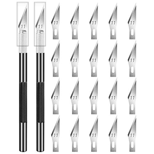 DIYSELF 2 Pack Exacto Knife Set, Aluminum Craft Knife with 20#11 Blades | Secure-Grip Hobby Knife for Paper Art and Leather, Quick-Change Exacto Knives for Models, Stencils, Engraving and DIY Crafts - color: Black