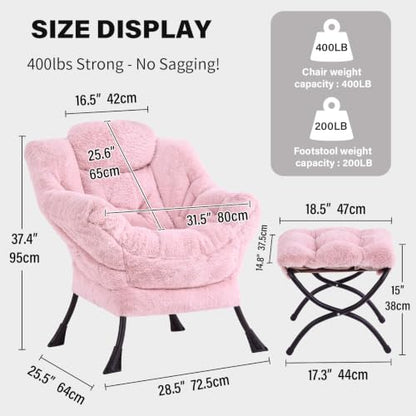 Tiita Lazy Chair with Ottoman, Comfy Reading Accent Chair, Plush Pink - color: Plush-pink