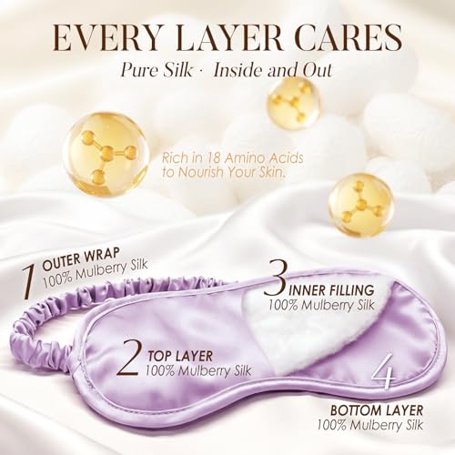 LULUSILK 100% Mulberry Silk Sleep Mask, Lavender Silk Eye Cover for Sleeping, Pack of 1 - color: Lavender