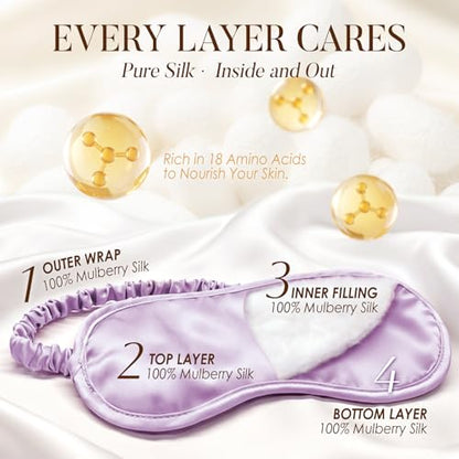 LULUSILK 100% Mulberry Silk Sleep Mask, Lavender Silk Eye Cover for Sleeping, Pack of 1 - color: Lavender