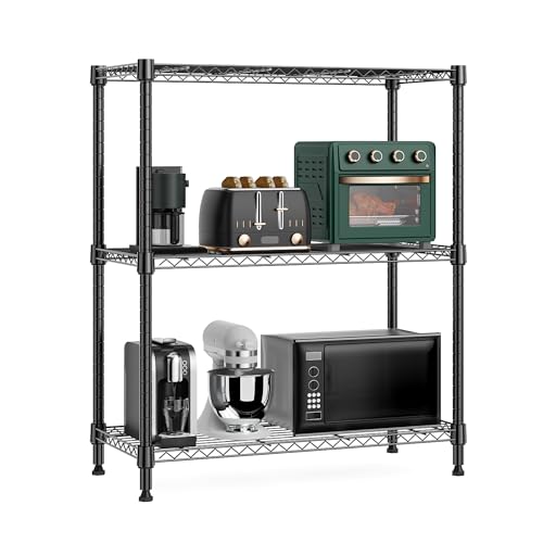 M MZG 750 lbs 3 Tier Storage Rack Metal Wire Shelving Unit, Storage Standing Shelf Organizer for Laundry Bathroom Kitchen Pantry Closet Garage Basement Utility Room, Black 13.8" D x 29.5" W x 35.5" H - color: Black, size: 3 tier 13.8" D x 29.5" W x 35.5"