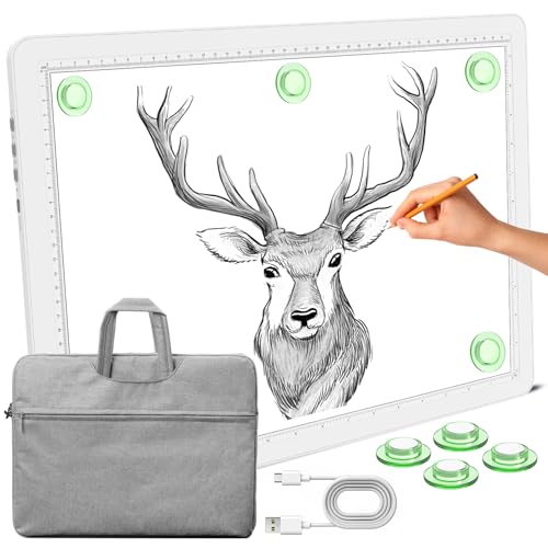 Phylosal Magnetic A3 Light Pad with Bag, Super Bright Light Box with Side Button, Diamond Art Light Board, Lightbox for Tracing and Drawing, USB Power Light Table for Sketching, Weeding Vinyl (White) - color: White, size: A3 with Handbag