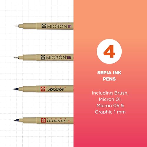 SAKURA 50040 4-Piece Pigma Drawing Brush Pen Set, Sepia | Archival Ink Pens for Writing, Drawing, or Journaling, Fade Resistant, Consistent Color, Professional Quality - style: Brush Tip