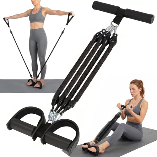 Pedal Resistance Band with Handles, Adjustable Resistance Bands Set (25-100 lbs) with Door Anchor & D-Handles, Fabric Covered Exercise Bands for Ab Workout, Legs, and Arm Training - color: Black