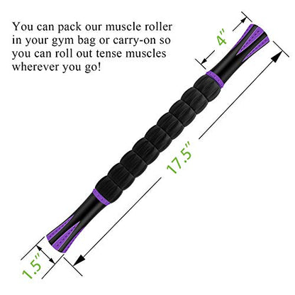Muscle Roller Massage Roller Stick- Deep Tissue Fascia Blaster for Myofascial Pain Relief, Lymphatic Drainage & Body Sculpting, Handheld Physical Therapy & Recovery Tool (Purple Black-18 inch) - color: Purple Black