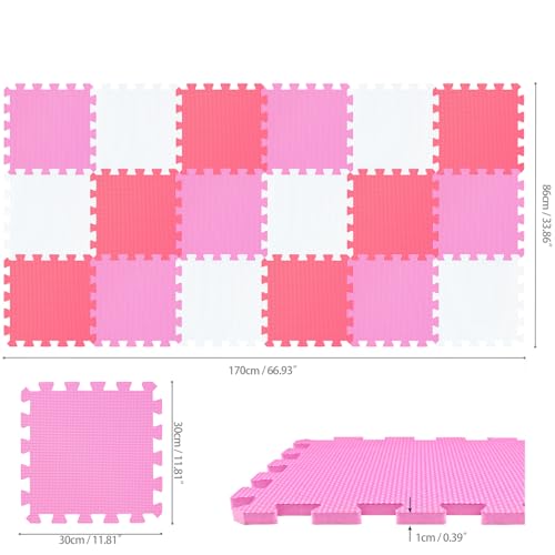 qqpp EVA Rubber 18 Tiles Interlocking Puzzle Foam Floor Mats - Baby Play Mat for Playing | Exercise Mat for Home Workout. White, Pink, Red. QC-ACIb18N - color: 3 White, Pink, Red, size: 18 Tiles