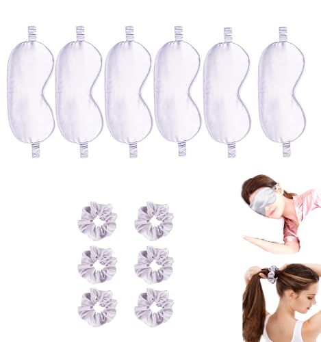 12Pcs Silk Sleep Masks Satin Eye Mask Silky Eyes Cover Blindfold Eyeshade Hair Ties Scrunchy Travel Bridesmaids Gifts - color: Light Grey