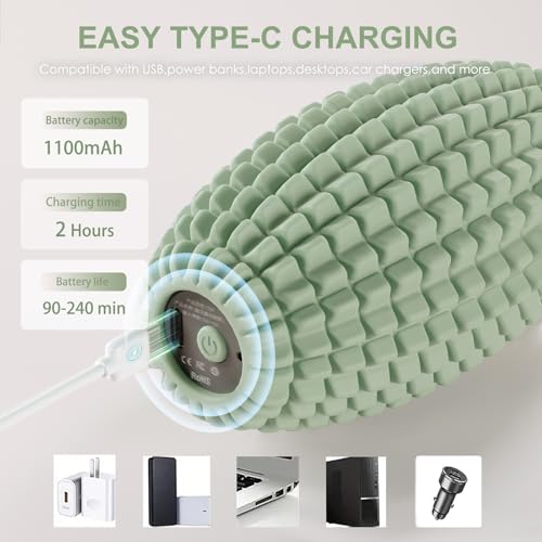 Vibrating Massage Ball with Rolling Head for Plantar Fasciitis - color: Green